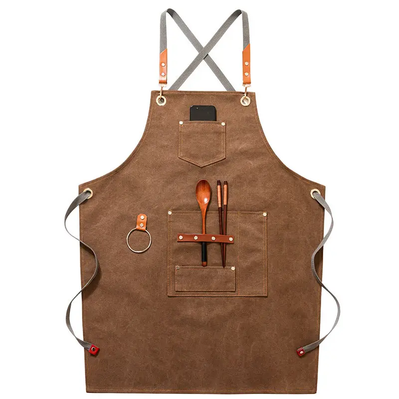 

Fashion Unisex Work Apron For Men Canvas Black Apron Bib Adjustable Cooking Kitchen Potective Aprons For Woman With Tool Pockets