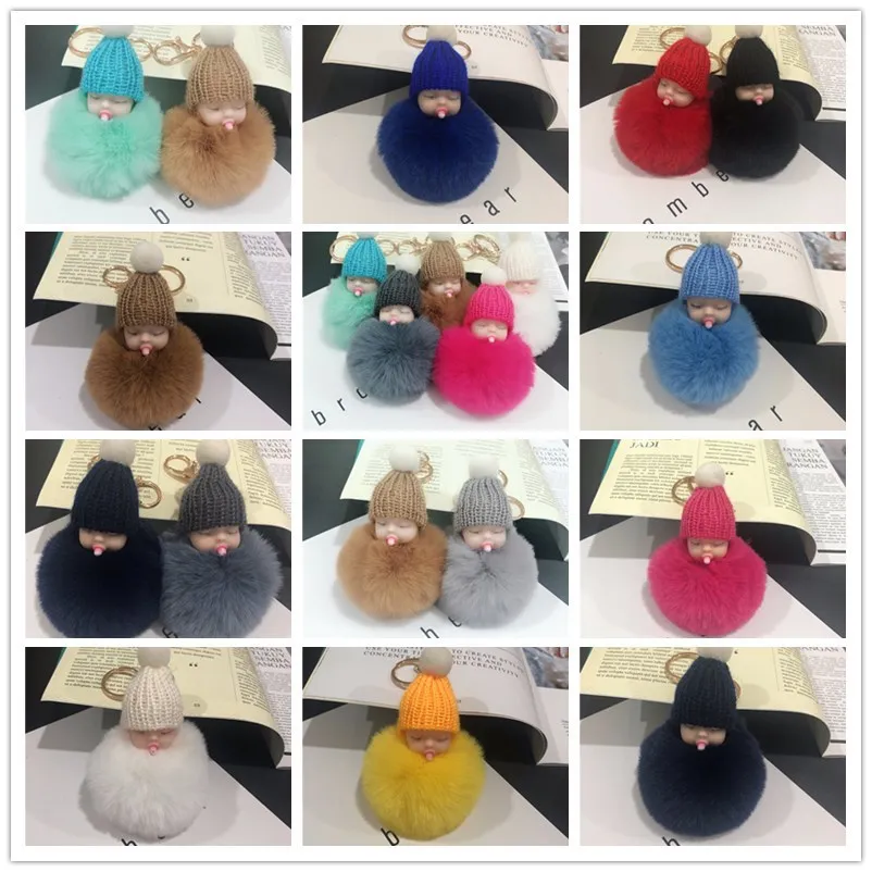 Мультфильм кукла-брелок для ключей творческие детские ночные цепочка для ключей искусственный мех кролика рекс с меховыми помпонами Мужская и женская подвеска для дамской сумочки творческие подарки