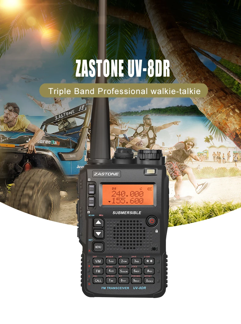 Walkie Talkie Zastone UV-8DR VHF/UHF 136-174MHz 240-260MHz 400-520MHz  tri band 128 CH UV8DR Two Way Radio ham Radio Comunicador two way radios for sale