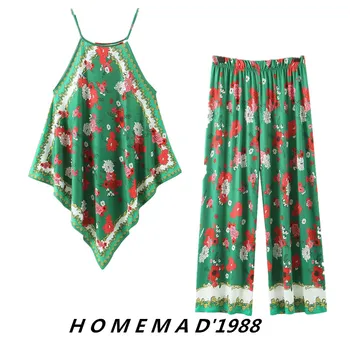 

Set Female 2020 Summer New Sling Print Top High Waist Pants Two-piece Temperament Fashion Slim Thin Wild Women's Clothesset