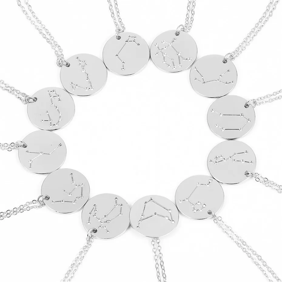 Ingemark 12 Zodiac Constellations Pendant Choker Necklace Birthday Gift Personalized Crystal Leo Libra Women Long Chain Necklace