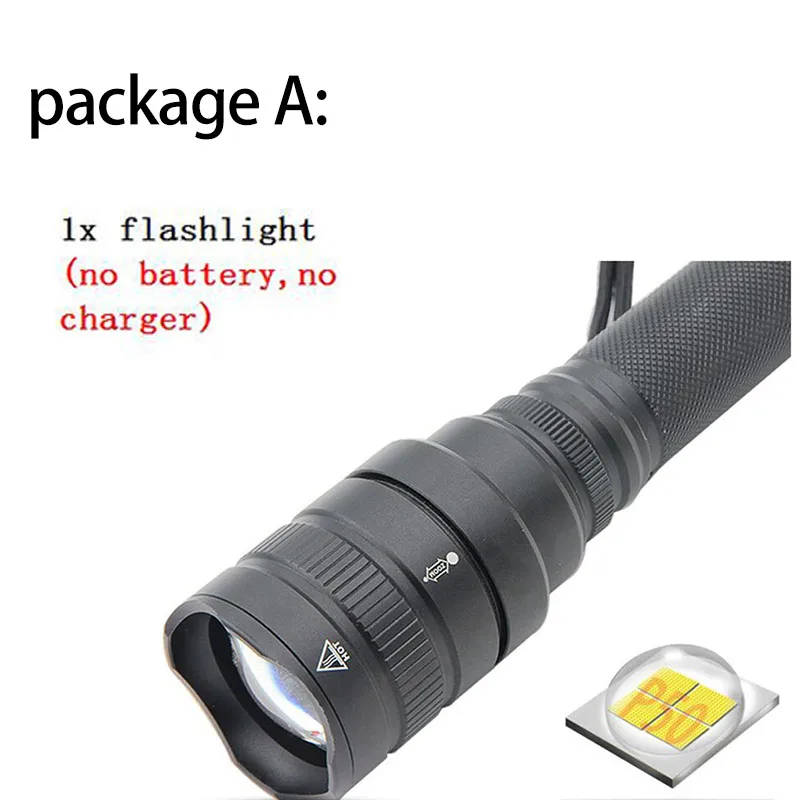 package A Светодиодный тактический XHP50 светодиодный фонарик самый супер мощный 18650 длинная вспышка прожектор фонарь с регулируемым светом факел с p50 torcia tourch - Испускаемый цвет: package A