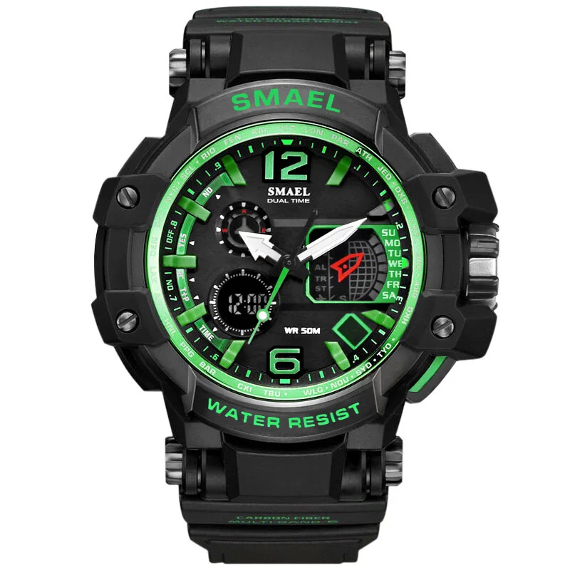 Green SMAEL, мужские часы, спортивные часы, светодиодный, цифровой, 50 м, водонепроницаемые, повседневные часы, S Shock, мужские часы, мужские часы 1509 - Цвет: Green