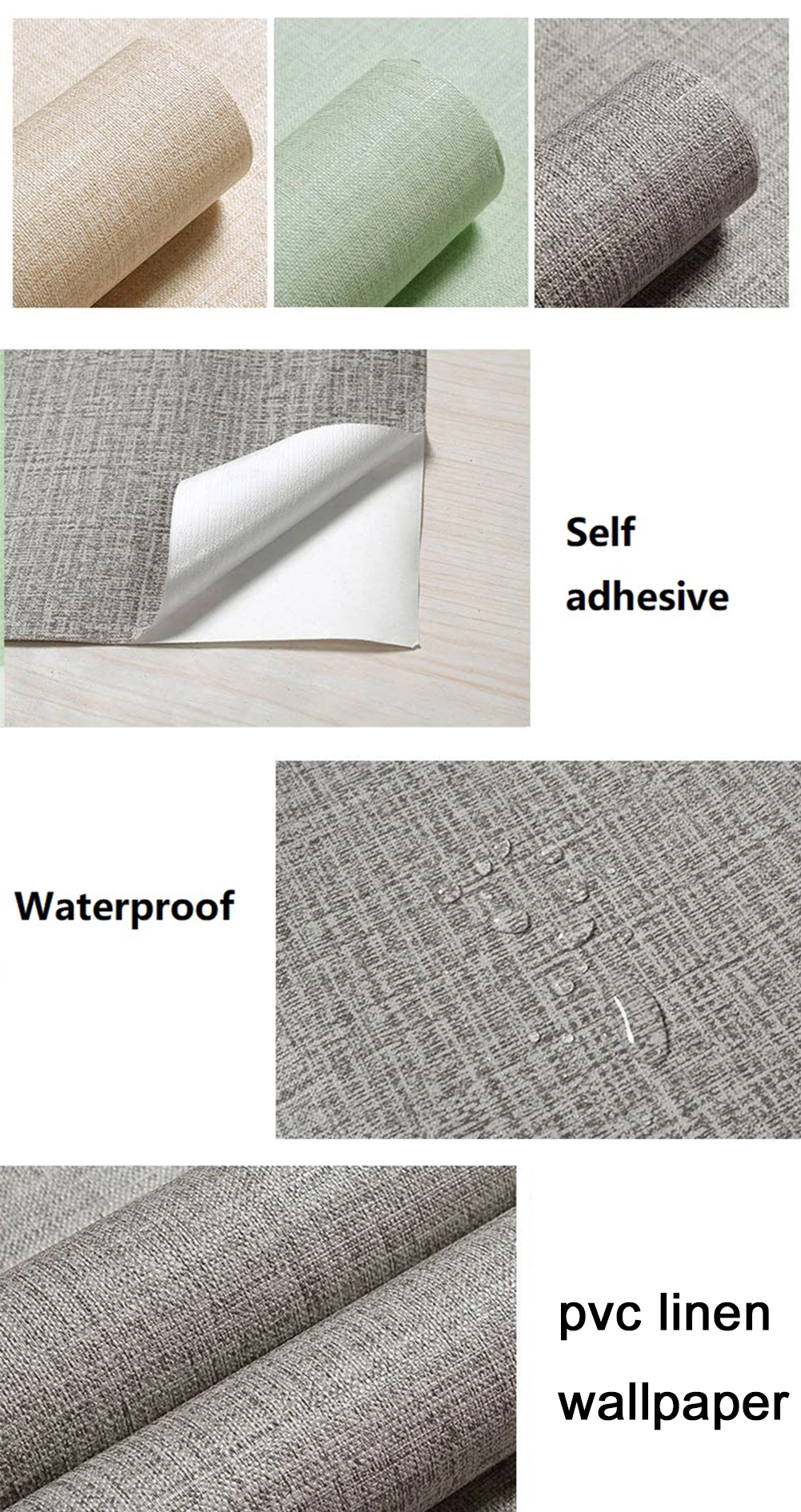 Yazi Современная однотонная самоклеящаяся льняная настенная бумага для спальни для гостиной 0,45*10 м