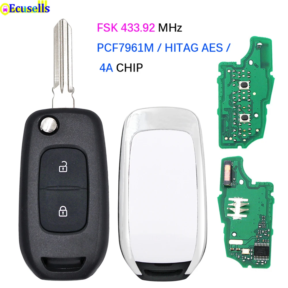 Remote Key 2 Button Fob FSK 433MHz PCF7961M 4A Chip Flip for Renault Dacia Logan II 2018 2019 2020 | Автомобили и мотоциклы