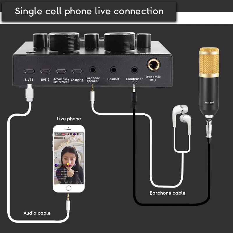 XTUGA V8 Sound Card Audio Set Interface External Usb Live Microphone