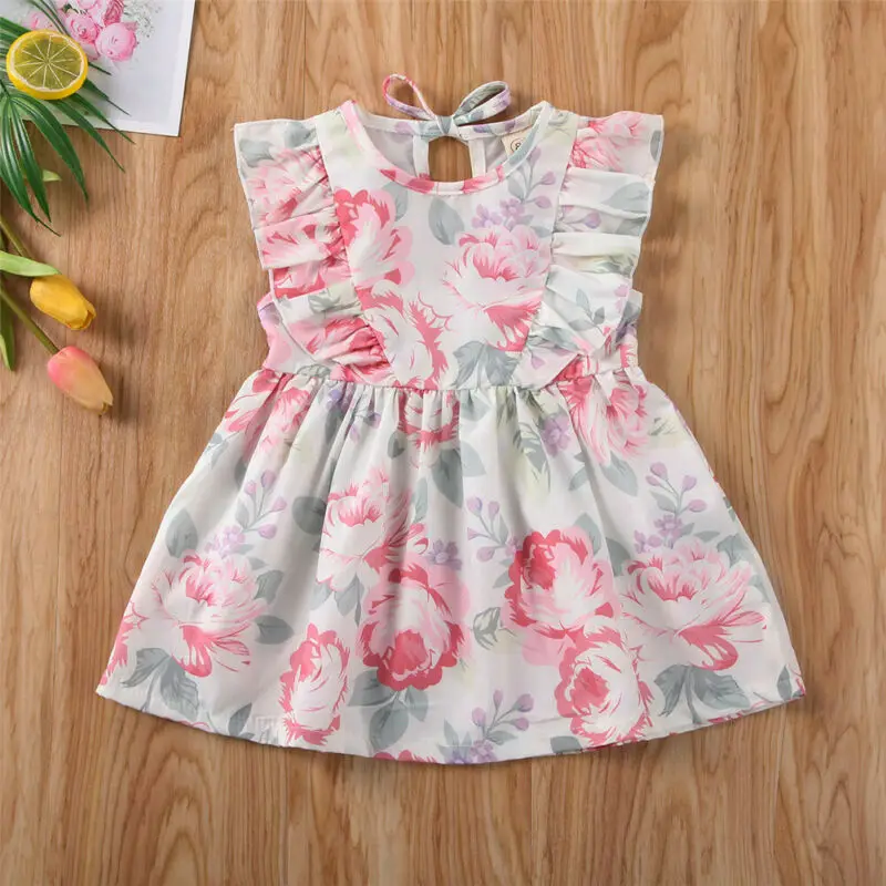 Летняя одежда для маленьких девочек Платье с рукавами оборками Праздничное