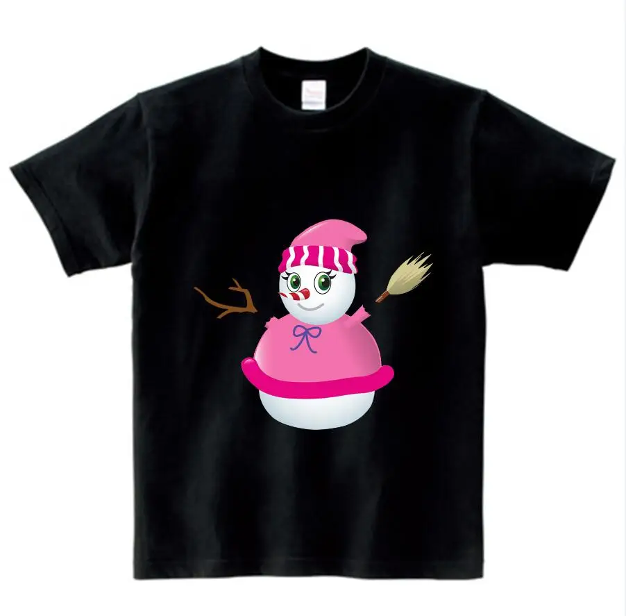 black childreT-shirt Футболки для девочек с героями мультфильмов; модная детская футболка с рождественским принтом снеговика; Детская летняя одежда; топы принцессы для маленьких девочек; футболка NN - Цвет: black childreT-shirt