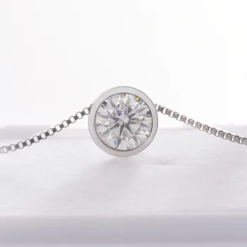 

Solitaire Necklaces For Women Bezel Setting Round Moissanite Pendant 1ct 6.5mm D Color EF Color Sterling Silver 18K Gold Plate