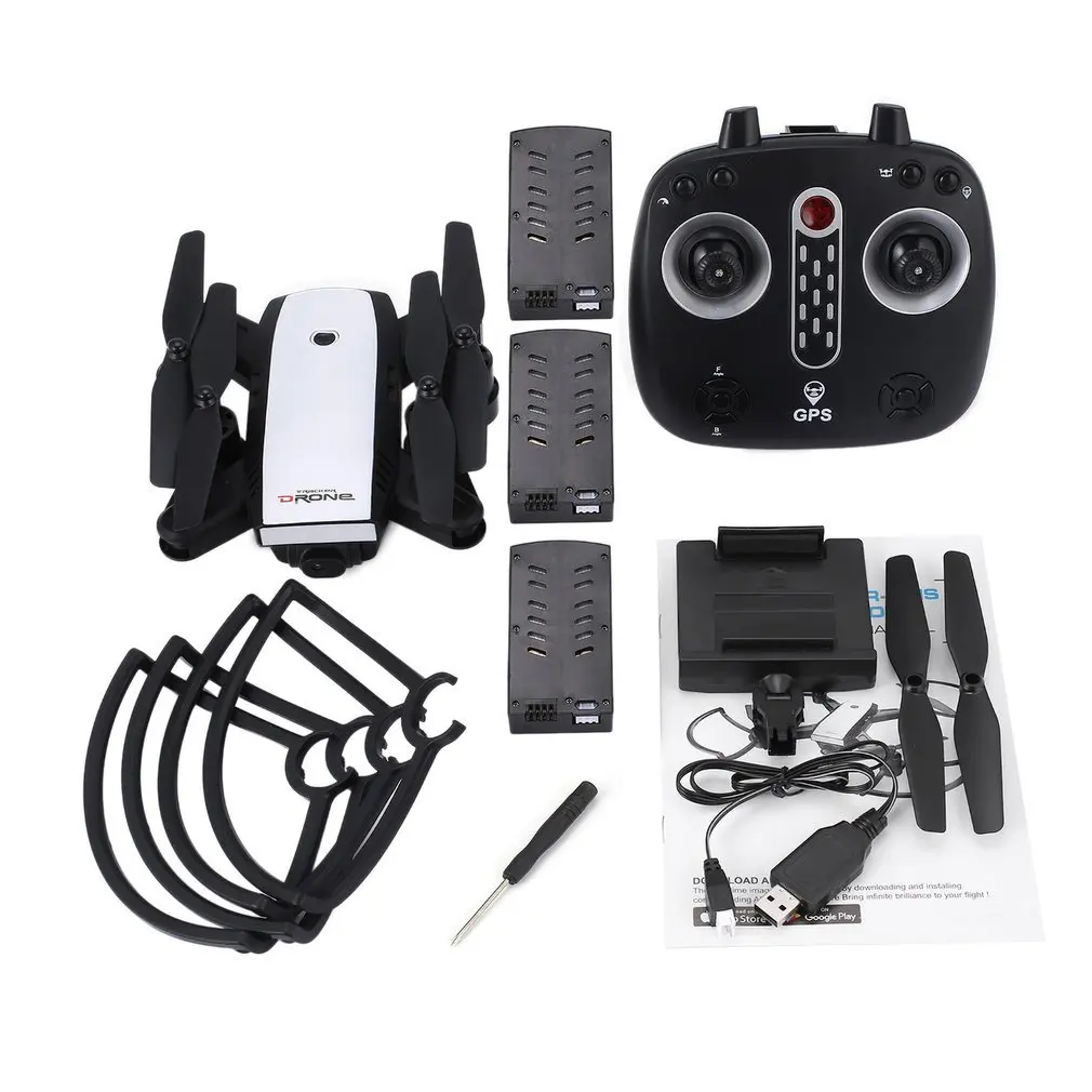 

LH-X28GWF Mini Wifi Control Distance GPS FPV 4-Axis RC Drone with 1080P HD Camera LED Light One Key Return 3*Batteries