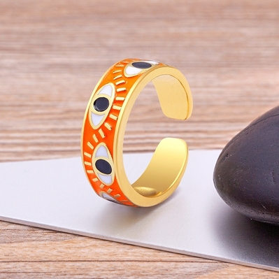 Handmade Enamel Multi-Colors Stackable Band Ring Women Gold Plated Dripping Oil 9 Colors Evil Eye Rainbow Ring Adjustable
