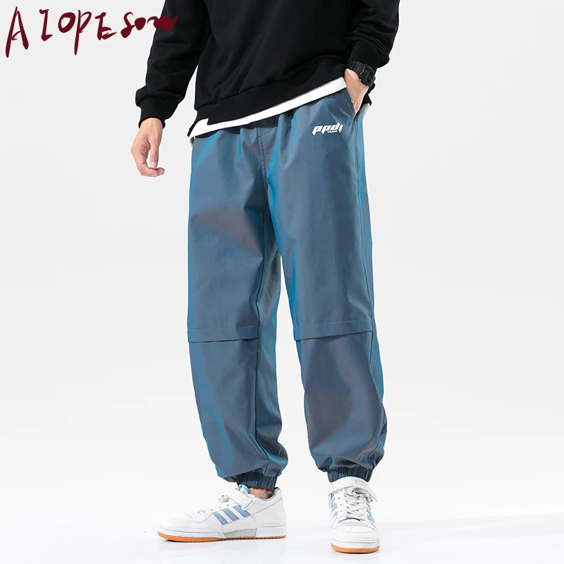

AIOPESON 2020 New Reflective Ankle-Length Joggers Men Casual Loose Drawstring Men's Pants Autumn Hip Hop Printed Mens Joggers