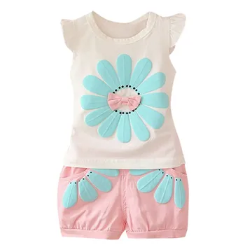 

Baby Girl Clothes 2019 Hot Summer New Girls' Clothing Cartoon Ruffles Sleeveless O-Neck Outfits T shirt Tops Shorts Clothes Set