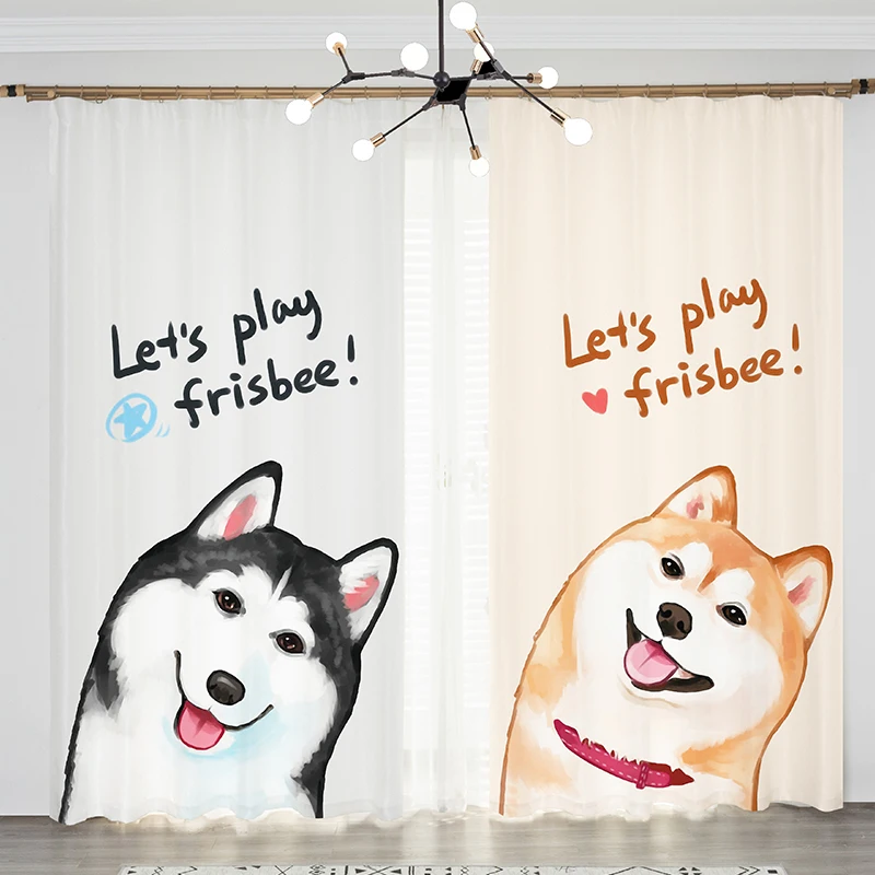 Смешная собака Doge Let's Play Фрисби 2 панели/комплект оконные занавески s Япония Аниме Блокировка фото занавески печать ткань окна