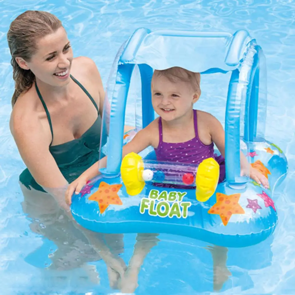 Baby Float Swimming Ring Inflatable Sunshade Swimming Boat Seat Sun Canopy US 