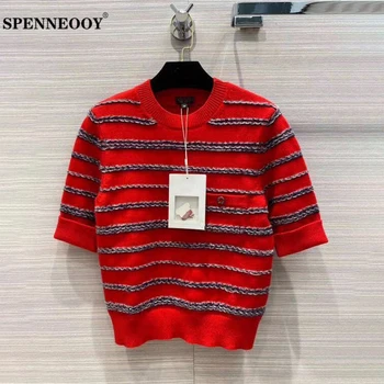 

SPENNEOOY Designer Custom Runway Autumn Women Cashmere Knitting Pullovers Ladies Colorblock Striped High Street Sweater Tops