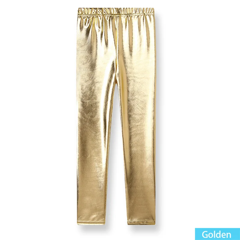 Golden SheeCute/обтягивающие леггинсы из искусственной кожи для девочек; Детские блестящие Стрейчевые леггинсы с металлическим эффектом; SCG802 - Цвет: Golden