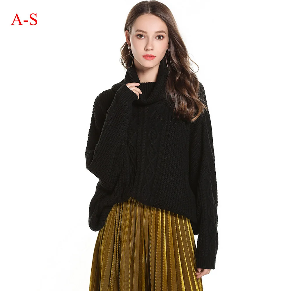 

New 2019 European and American Loose Sweater Clothes Autumn And Winter Turtleneck Pullovers Clothes Knit One Size