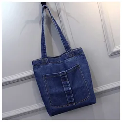 2021 New Large Capacity Women Shoulder Bags Wild Casual Handbag Street Canvas Denim Shoulder Bag Solid Color Zipper Shopping Bag