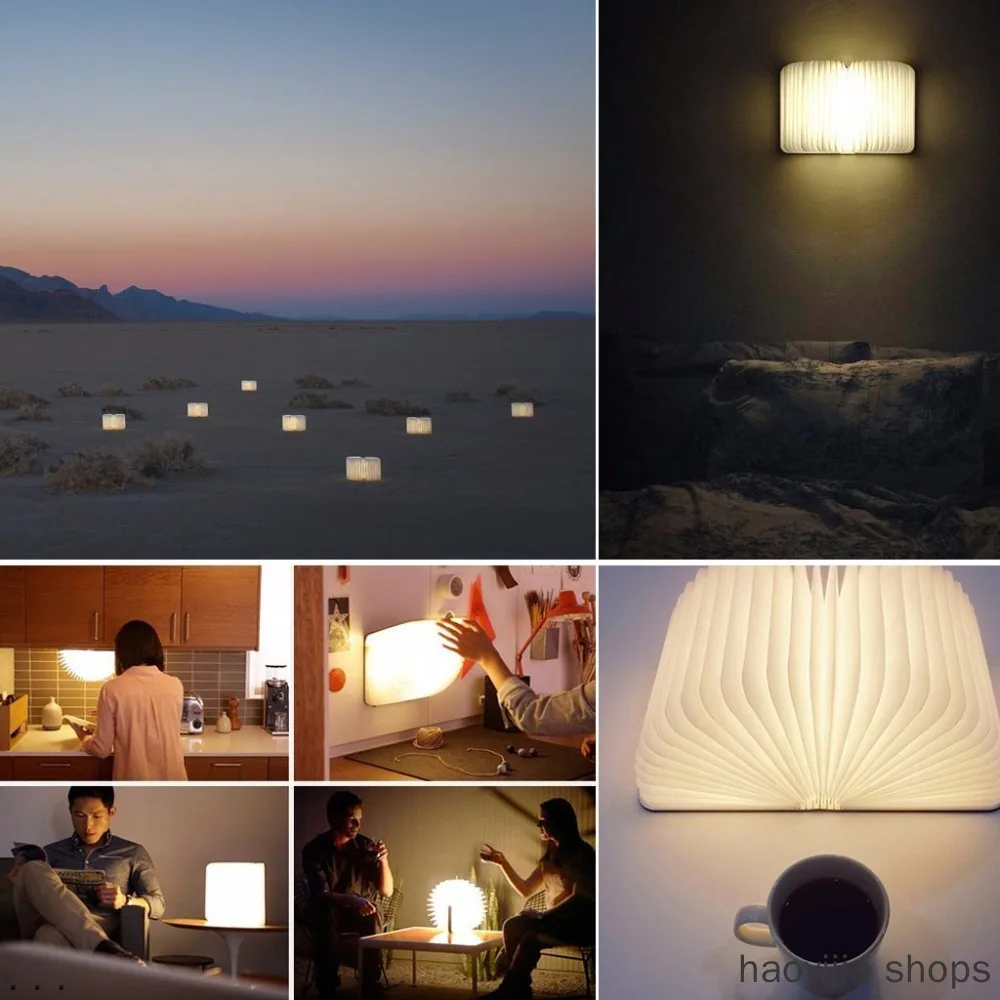 New portable USB wooden folding book light LED night light art decoration lampstand / wall electromagnetic lamp warm white large