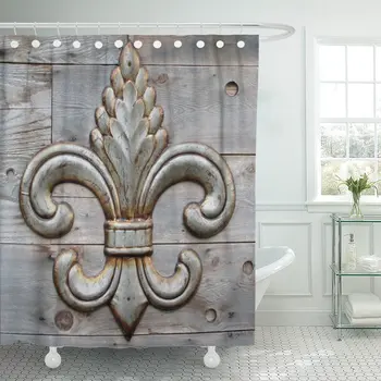 

Orleans Tin Fleur De Lis Detail Metal Pattern Vintage Shower Curtain Waterproof Polyester Fabric 72 x 78 Inches Set with Hooks