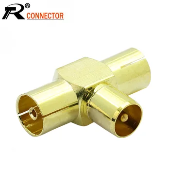 

10pcs/lot DVB-T TV PAL 1xMale Plug to 2xFemale Jack T Shape Aerial RF Adapter Gold Plated TV Antenna RF Coaxial Coax Adapter