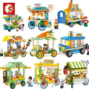 

SEMBO MOC City Street View Friends Creator Sushi Ice Cream Truck Food Store Cart Buildings Blocks kids Boys Toys Children gift
