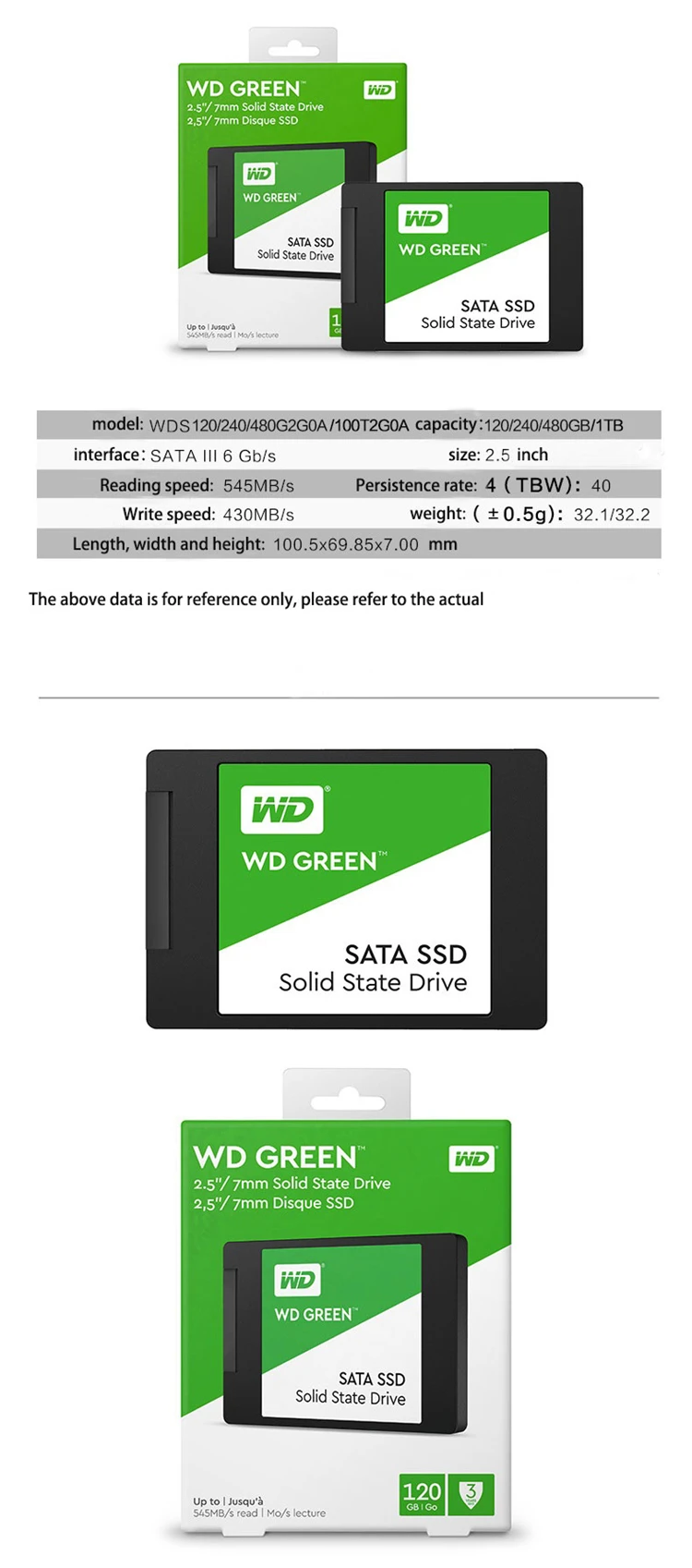 Жесткий диск Western Digital WD SSD зеленый 120 ГБ 240 480 1 ТБ Duro Внутренний твердотельный накопитель сабит жесткий диск SATAIII 6 ГБ/сек. для портативных ПК