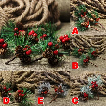 

20pcs Artificial Christmas Berry And Pine Cone With Holly Branches Fake Bouquet Gift Decor Drop Shipping