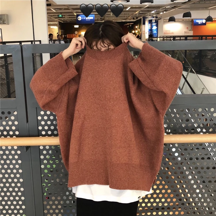 Women Autumn Winter Oversized Pullover Knitted Sweater Female Thick Split Long Sleeve Jumper Coat Pull Femme Jersey Mujer