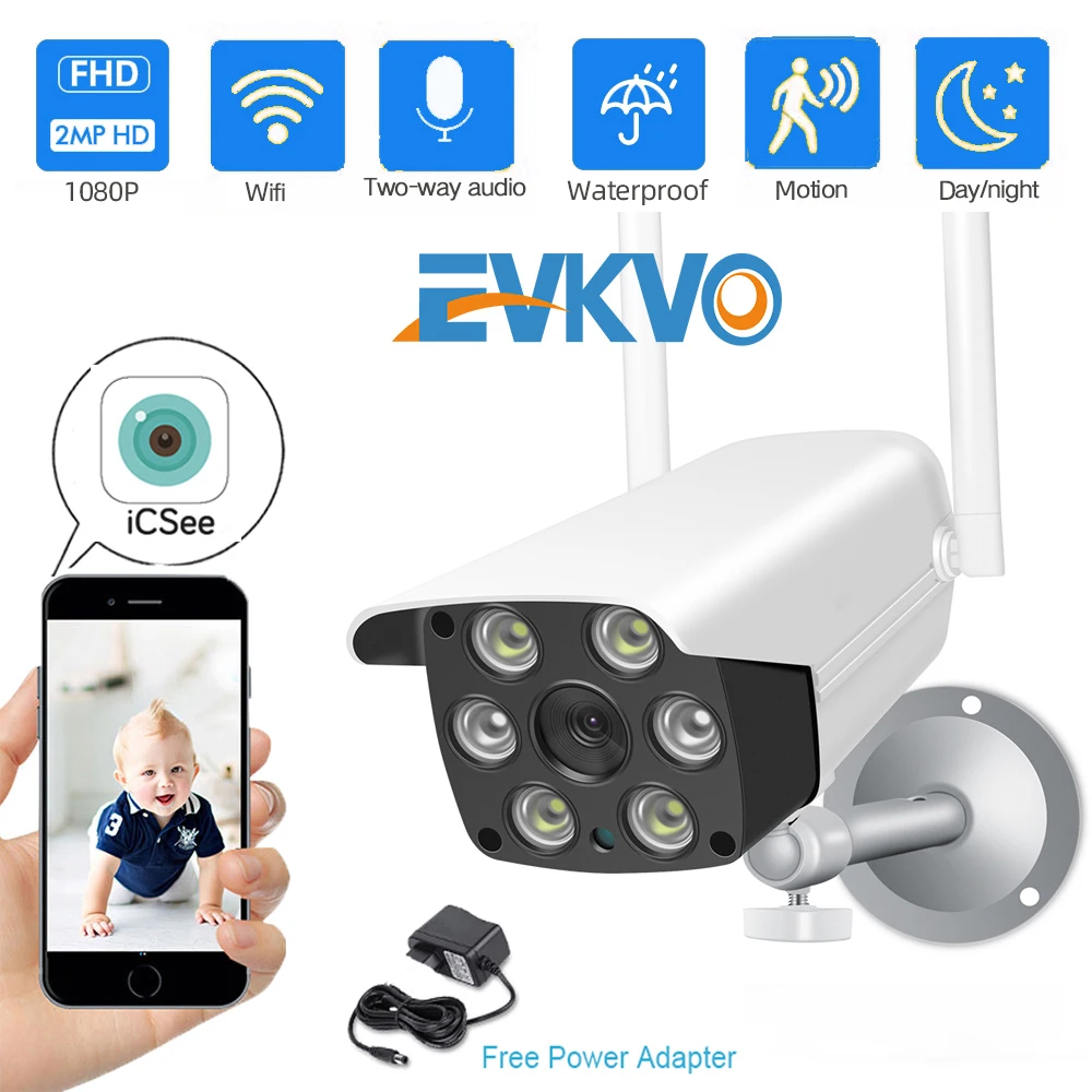 

EVKVO 2MP IP Camera WIFI 1080P Wireless Outdoor Waterproof Bullet Camera Color Night Vision Security Surveillance P2P Onvif Cam