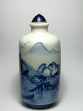 

YIZHU CULTUER ART Collection Trinket China Old Blue and White Porcelain Mountain Water Snuff Bottles
