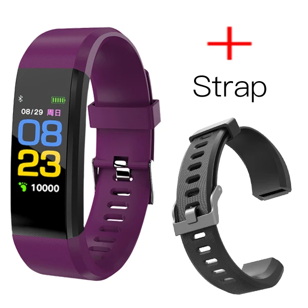 PurpleWithStrap Фитнес браслет с измерением давления Cobrafly 115 plus смарт браслет здоровья умный браслет шагомер смарт часы мужские женские браслет для часов браслет фитнес часы с давлением фитнес трекер напульсники будильник часы - Color: PurpleWithStrap