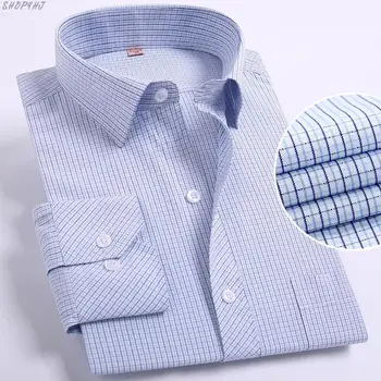 

Long sleeve business men shirts easy care striped/plaid dot floral tops for male new non-iron regular fit men