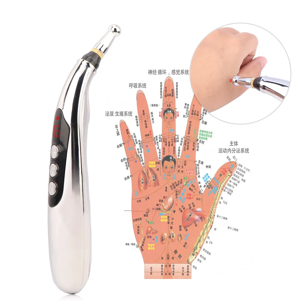 Usb rechargeable acupuncture pen 5-head laser meridian energy massage pen massager for body face neck leg therapy health care