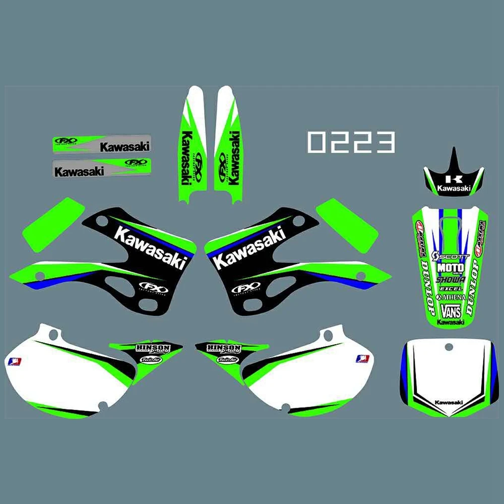 

for KAWASAKI KX125 KX250 1999 2000 2001 2002 Full Graphics Decals Stickers Kit Custom Number Name Glossy Stickers Waterproof