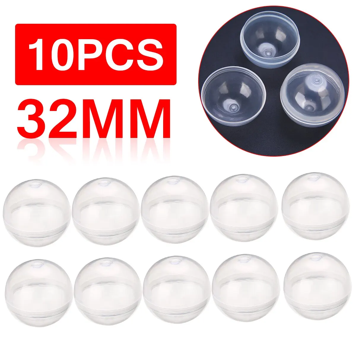 10Pcs 1.2" Transparent Empty  Ball Transparent Shell Capsules 32mm Diameter For Ball Vending Machine
