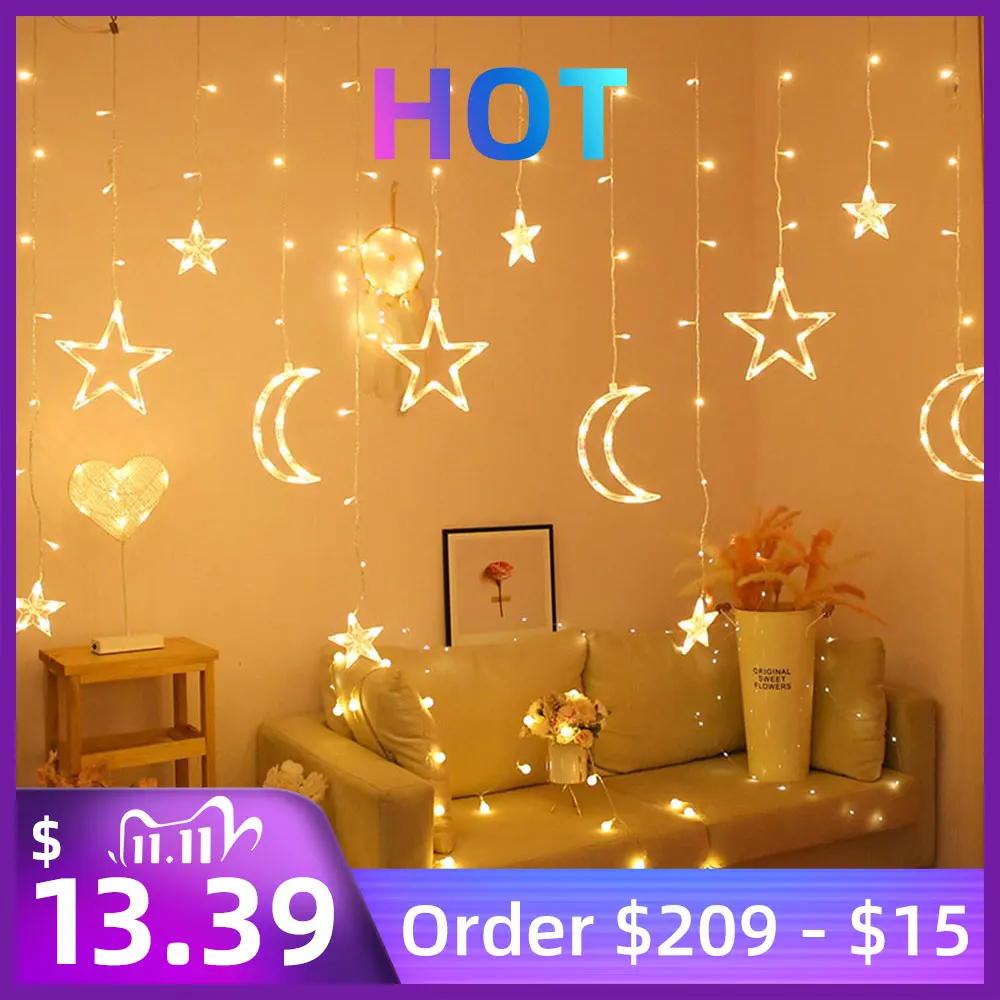

Moon Star Fairy Lamp Childrens Bedroom Copper Wire Curtain Twinkle String Light Birthday Wedding Party Christmas Lights Decor