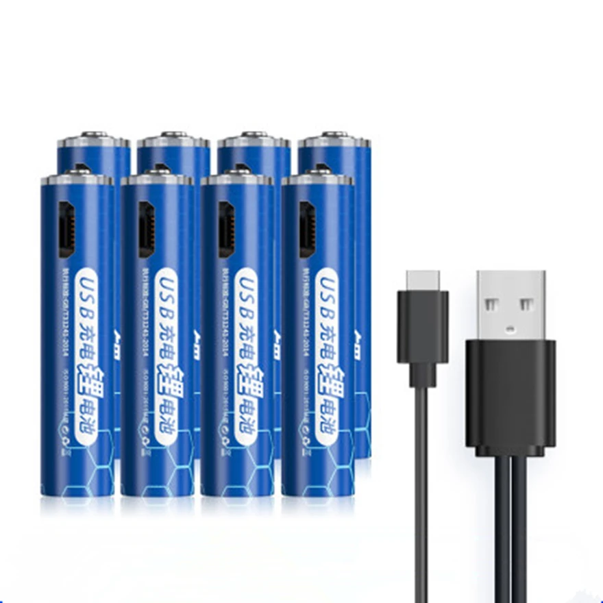 

8pcs/lot Hot sale 1.5V USB AAA rechargeable battery 1000mwh USB rechargeable lithium battery rangefinder toy battery