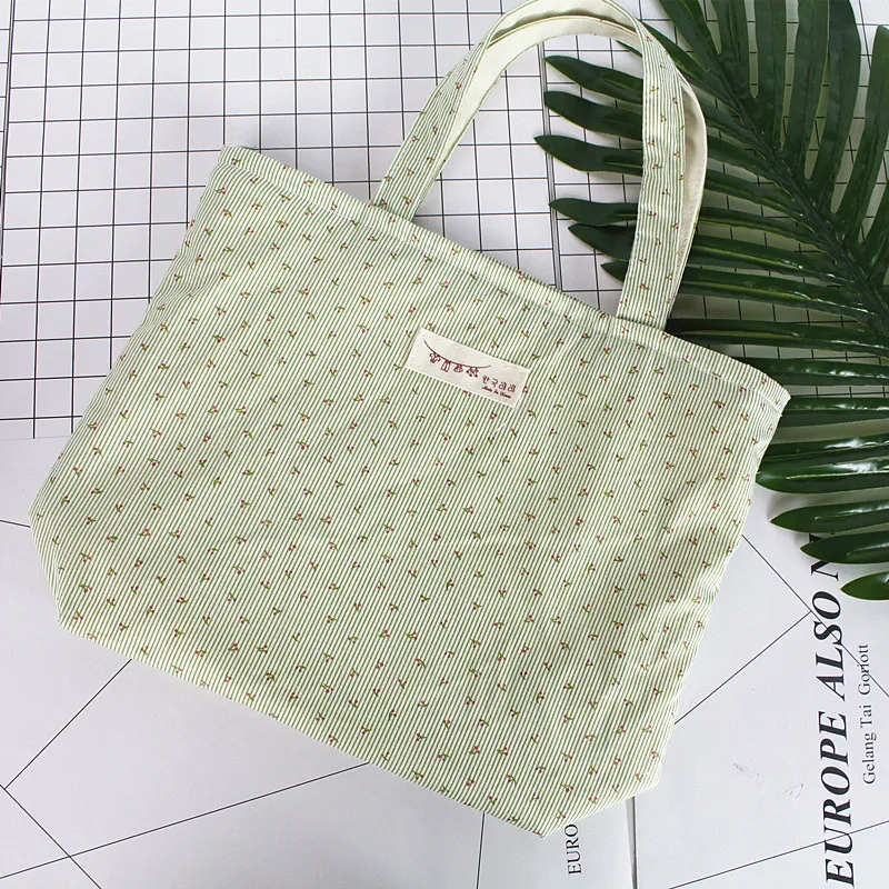 

Fresh Green Floral Small Cloth Bag Hand Cloth Bag Diaper Bag Storage Cloth Bag Cotton Linen Japanese-style Pastoral Style feng c