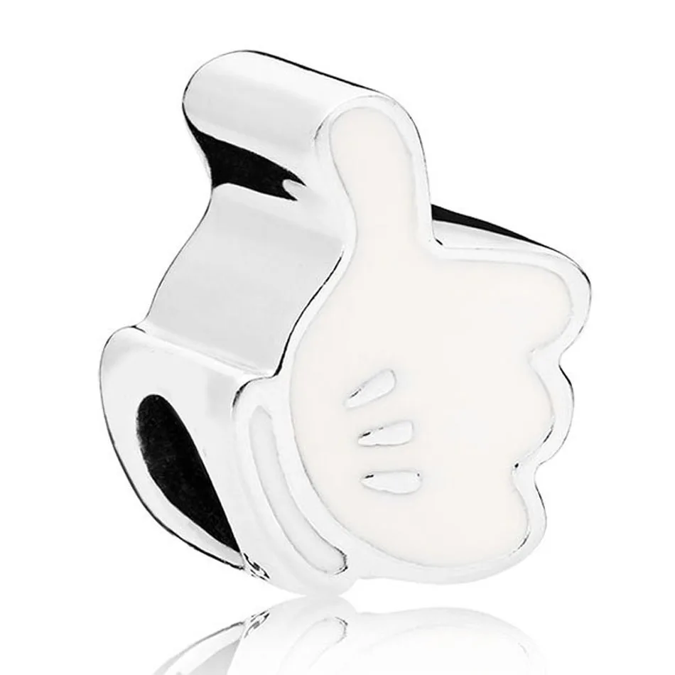 

925 Sterling Silver Charms Beads fit Lady Bracelets & Bangles Mickey Iconic Glove Charm White Enamel DIY Jewelry