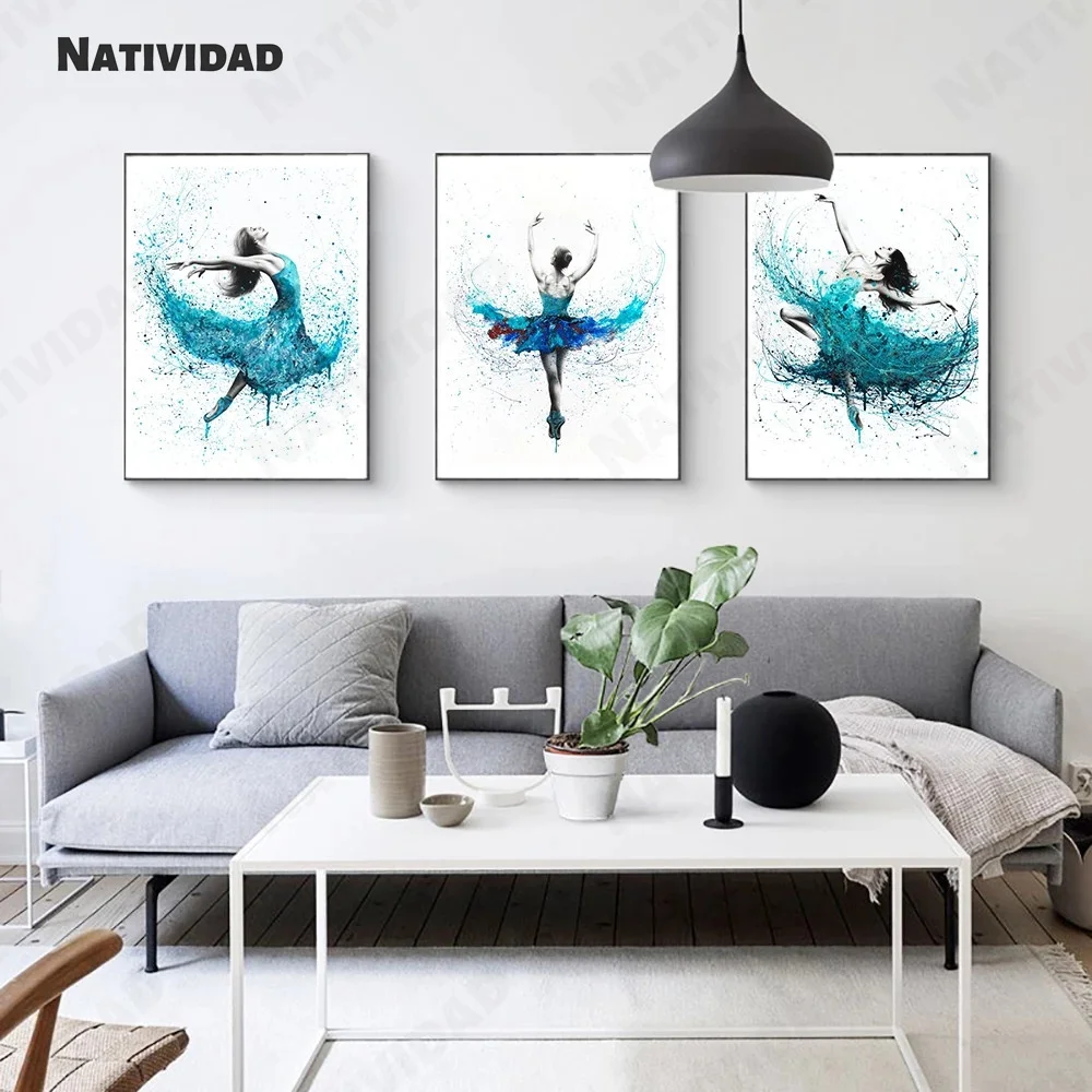 

Paris Girl Blue Liquid Skirt Jumping Ballet Dynamic Girl Bedroom Living Room Home Canvas Painting Inkjet Waterproof Ink Painting