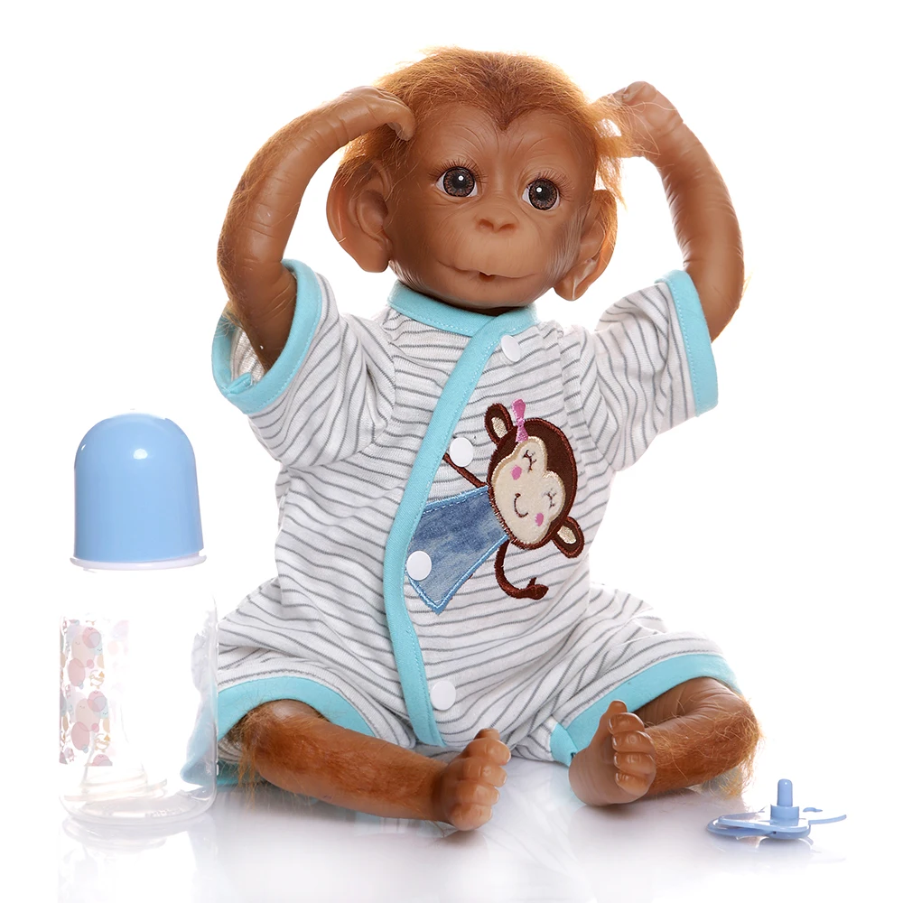 

46CM Handmade Detailed Paint Reborn Baby Monkey Newborn Baby Collectible Art silicone doll Apes child gift toys