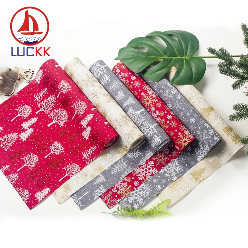

LUCKK 30*270cm Christmas Table Runner Polyester Linen Flag Dining Table Xmas Tree Snow Elk Printing Party Wedding Decoration