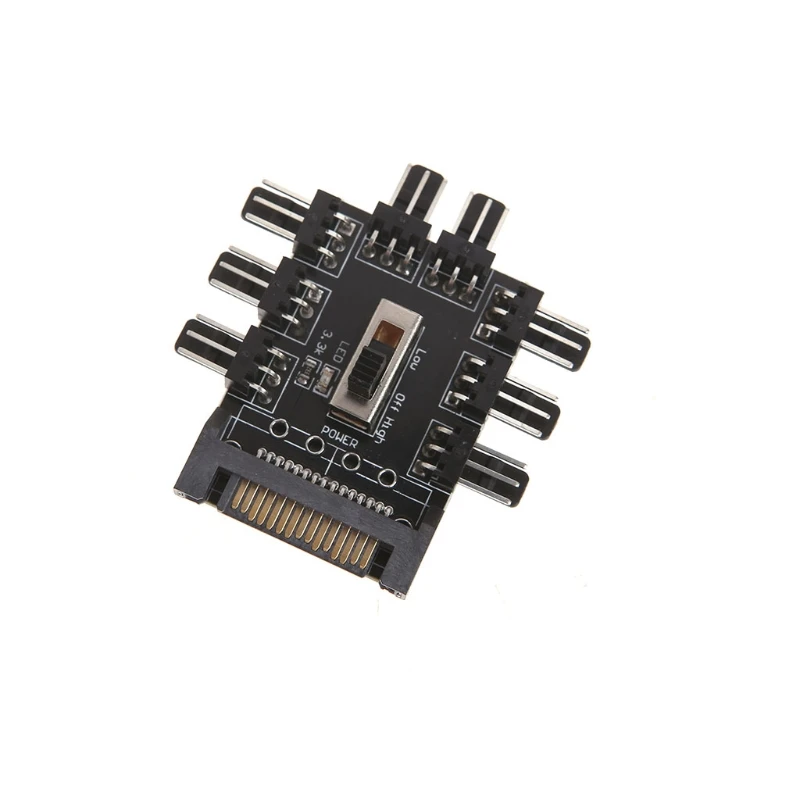

Computer SATA 1 To 8 Way Splitter Cooling Fan Hub 3-Pin 12V Power PCB Adapter