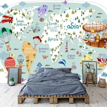 

PVC Waterproof Wallpaper 3D Cartoon Map Aircraft Sailing Boat Photo Wall Murals Children's Bedroom Decor Self-Adhesive Stickers