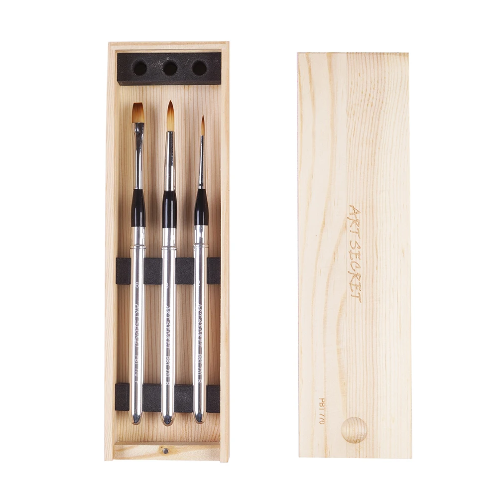 

High quality PBT770 3PC/set taklon hair brass ferrule aluminum cap wooden case watercolor paint art brush set