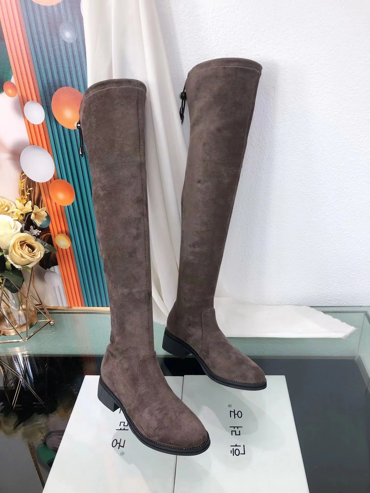 Botas largas por de la rodilla para mujer, Botines altos, Legging mágico de pierna, elegantes de diseñador de lujo, sin cordones - AliExpress Calzado