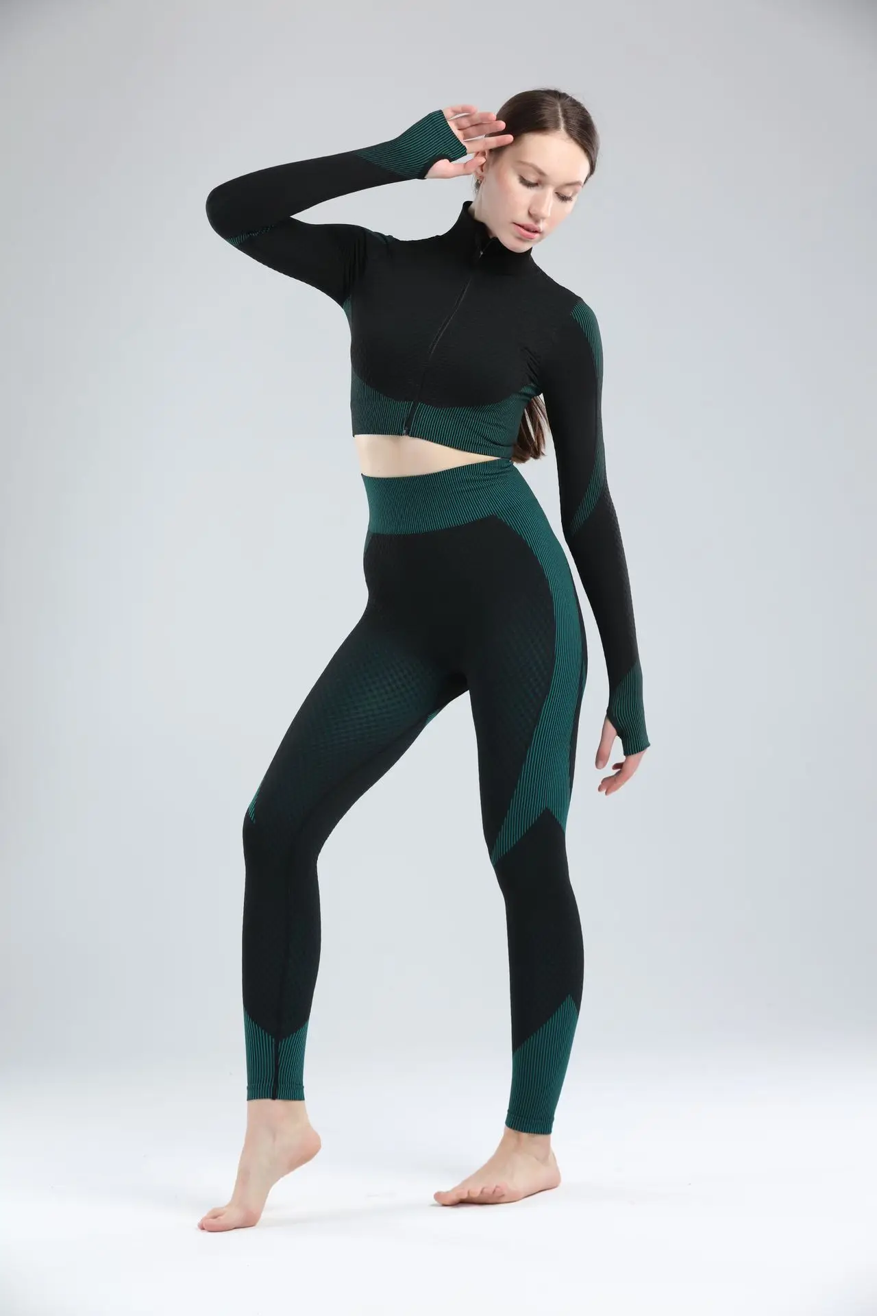 2/3PCS Women's Sportswear Seamless Yoga Set Workout Gym Clothing Fitness Long Sleeve Crop Top High Waist Leggings Sports Suits