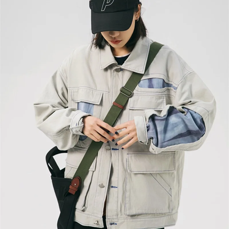 

Tang Mu Cool Spring Clothing Contrast Color Multi-pockets Coat Men's Japanese-style Retro Oversize Popular Brand Casual Jacket